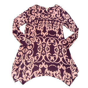 Soma Loungewear Tunic Dress M Wine Pink‎ Handkerchief Hem Long Sleeve Comfy